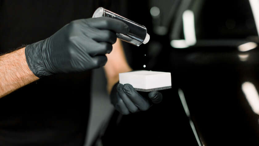 Does Ceramic Coating Work – Detailer Applying Coating To An Applicator Pad At Precision Auto Spa In Fairfield